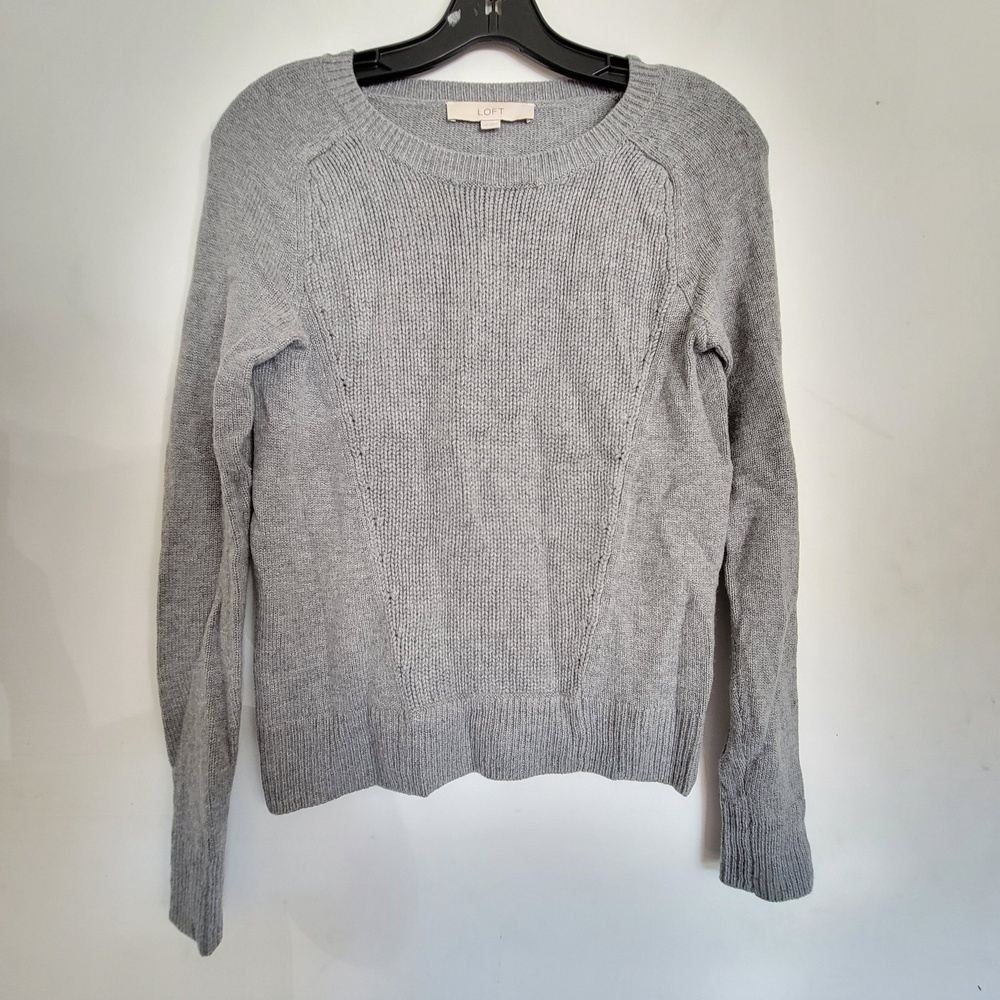 Loft Heather Gray Wool Knit Long Sleeve Crew Neck Pullover Sweater Size XS